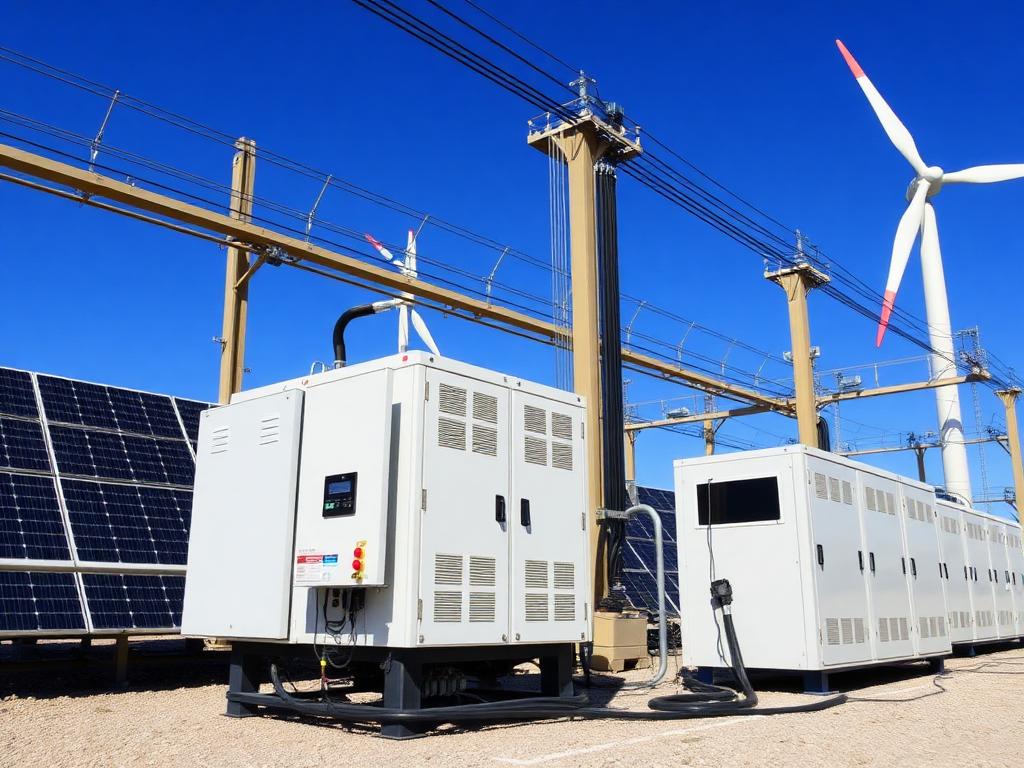 Inverter cabinets at a solar and wind power station